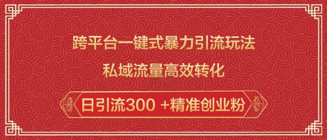 跨平台一键式暴力引流玩法，私域流量高效转化日引流300 +精准创业粉