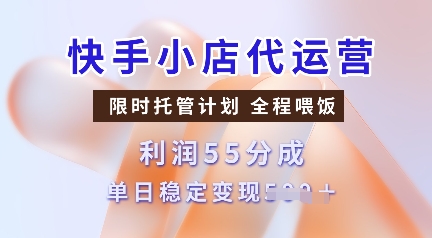 快手小店代运营，限时托管计划，收益55分，单日稳定变现多张【揭秘】