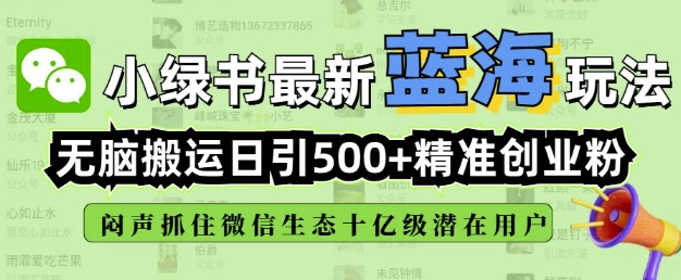 小绿书无脑搬运引流，全自动日引500精准创业粉，微信生态内又一个闷声发财的机会