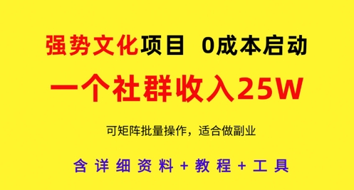 强势文化项目，一个社群收入25个W，0成本启动，可矩阵批量操作，原创详细实操教程-有量联盟