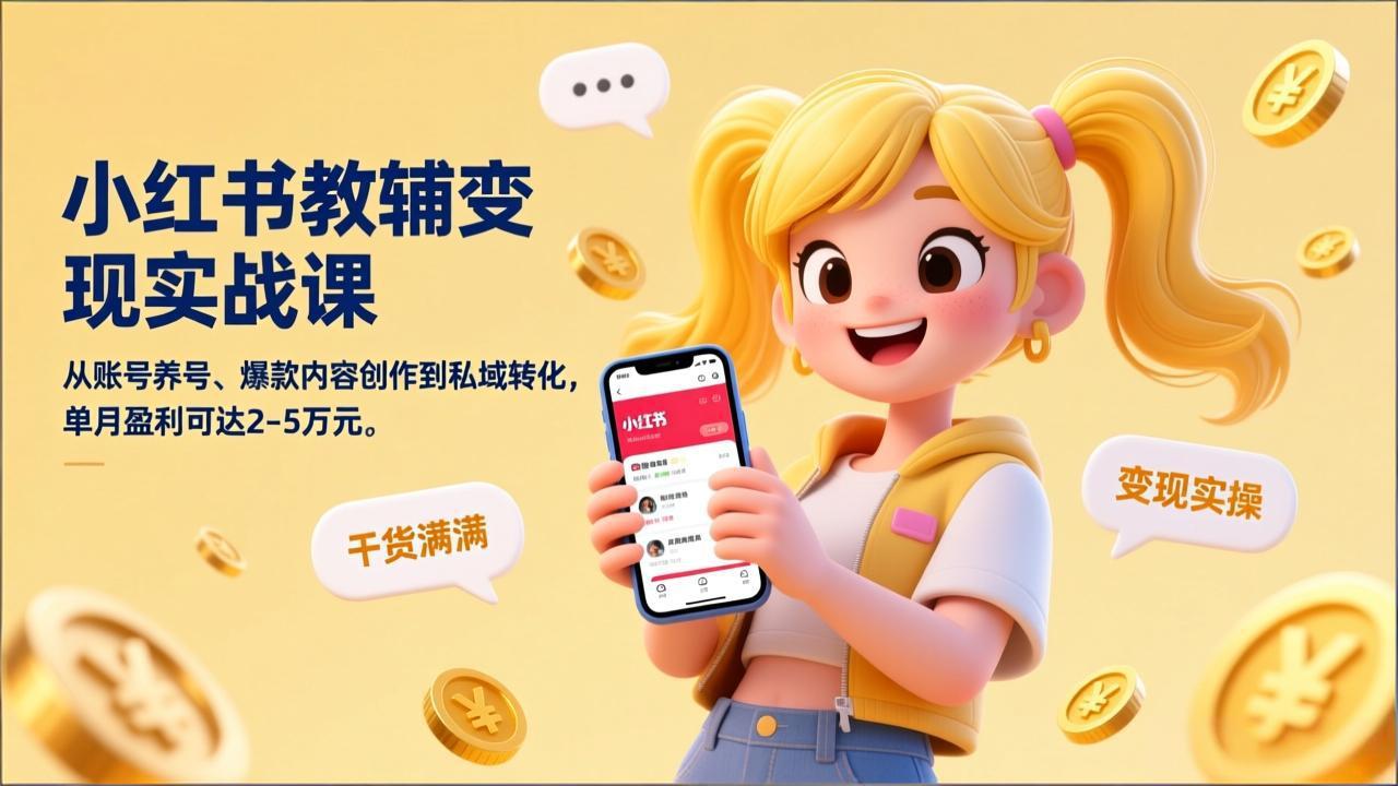 小红书教辅变现实战课,从账号养号、爆款内容创作到私域转化,单月盈利可达2-5万元-百盟网