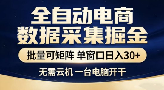 独家电商数据全自动采集项目,批量可矩阵,单窗口轻松日入3张+【揭秘】-百盟网