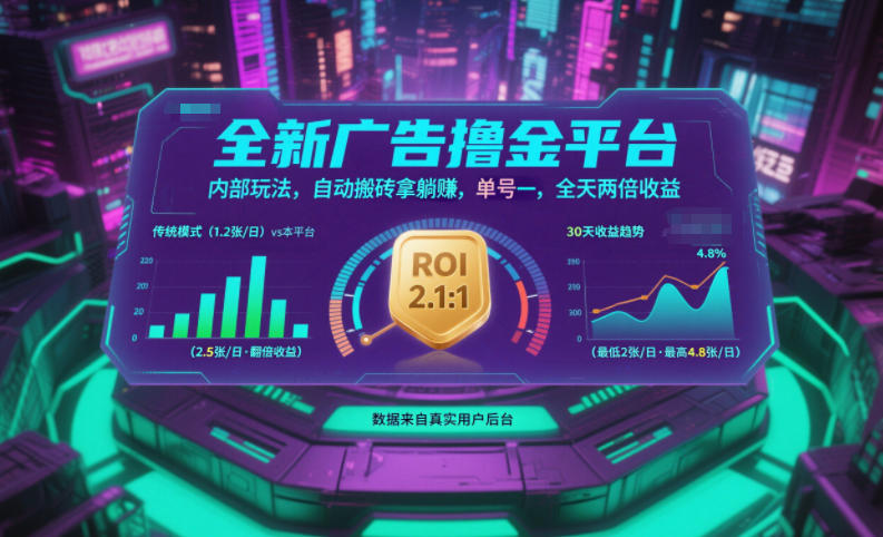 全新广告撸金平台,内部玩法,自动搬砖拿躺賺,单号一天保底2张+,全天两倍收益【揭秘】-百盟网