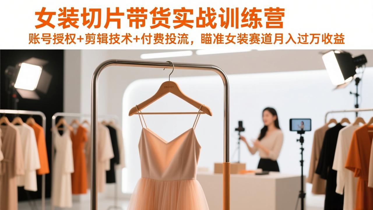 女装切片带货实战训练营,账号授权+剪辑技术+付费投流,瞄准女装赛道月入过万收益-百盟网