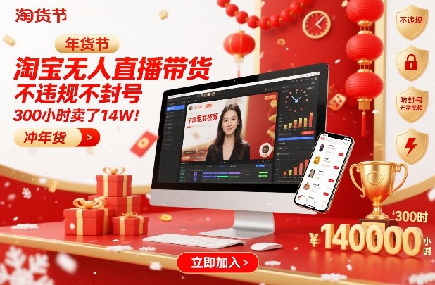 淘宝无人直播带货,不违规不封号,不需要发视频,300小时卖了14W!冲年货节【揭秘】-百盟网