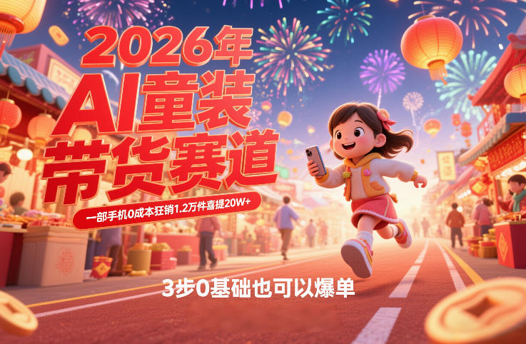 AI童装新春带货赛道,一部手机0成本狂销1.2万件喜提20W+,3步0基础也可以爆单-百盟网