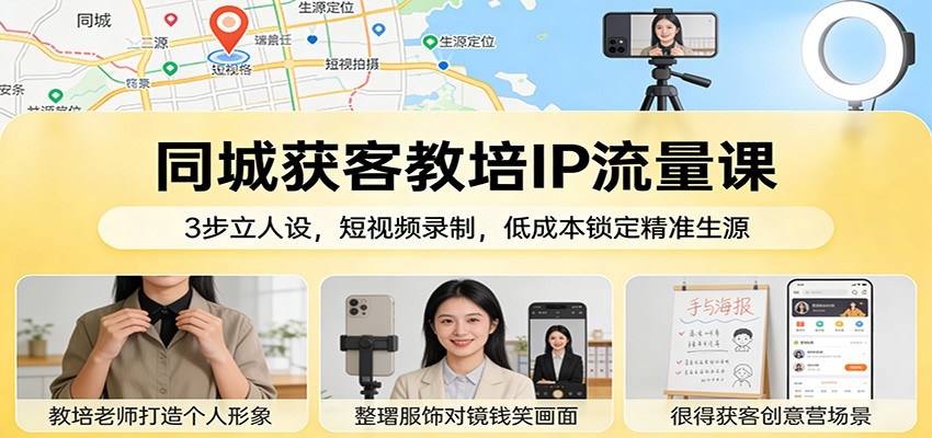 同城获客教培IP流量课:3步立人设,短视频录制,低成本锁定精准生源-百盟网