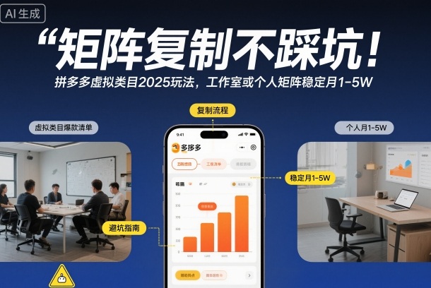 矩阵复制不踩坑!拼多多虚拟类目2025玩法,工作室或者个人矩阵稳定月1-5W【揭秘】-百盟网