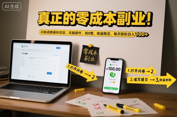 真正的零成本副业!问卷调查暴利项目,无脑操作,纯0撸,收益稳定,每天轻松日入100+【揭秘】-百盟网