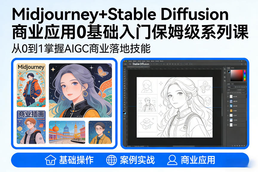 AIGC商业应用Midjourney+Stable Diffusion教程,0基础入门保姆级系列课-百盟网