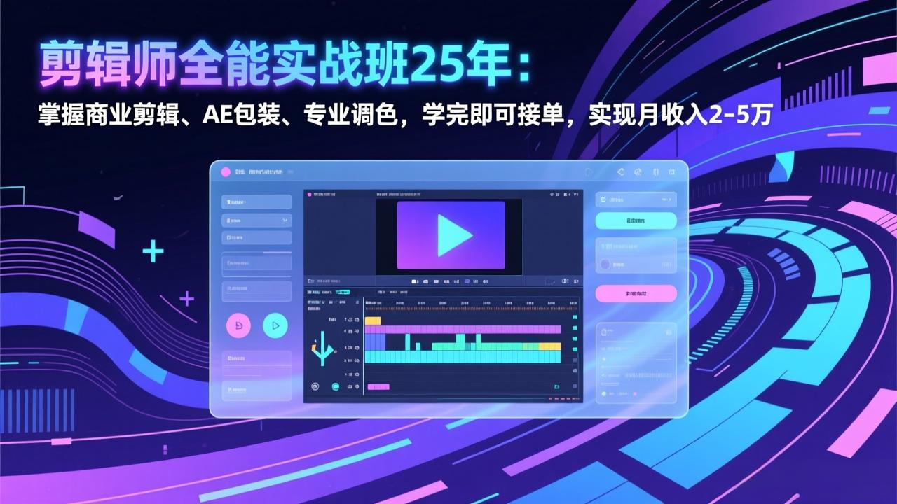 剪辑师全能实战班25年:掌握商业剪辑、AE包装、专业调色,学完即可接单,实现月收入2-5万-百盟网