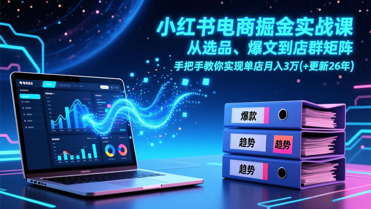 小红书电商掘金实战课,从选品、爆文到店群矩阵,手把手教你实现单店月入3万+(更新26年-百盟网