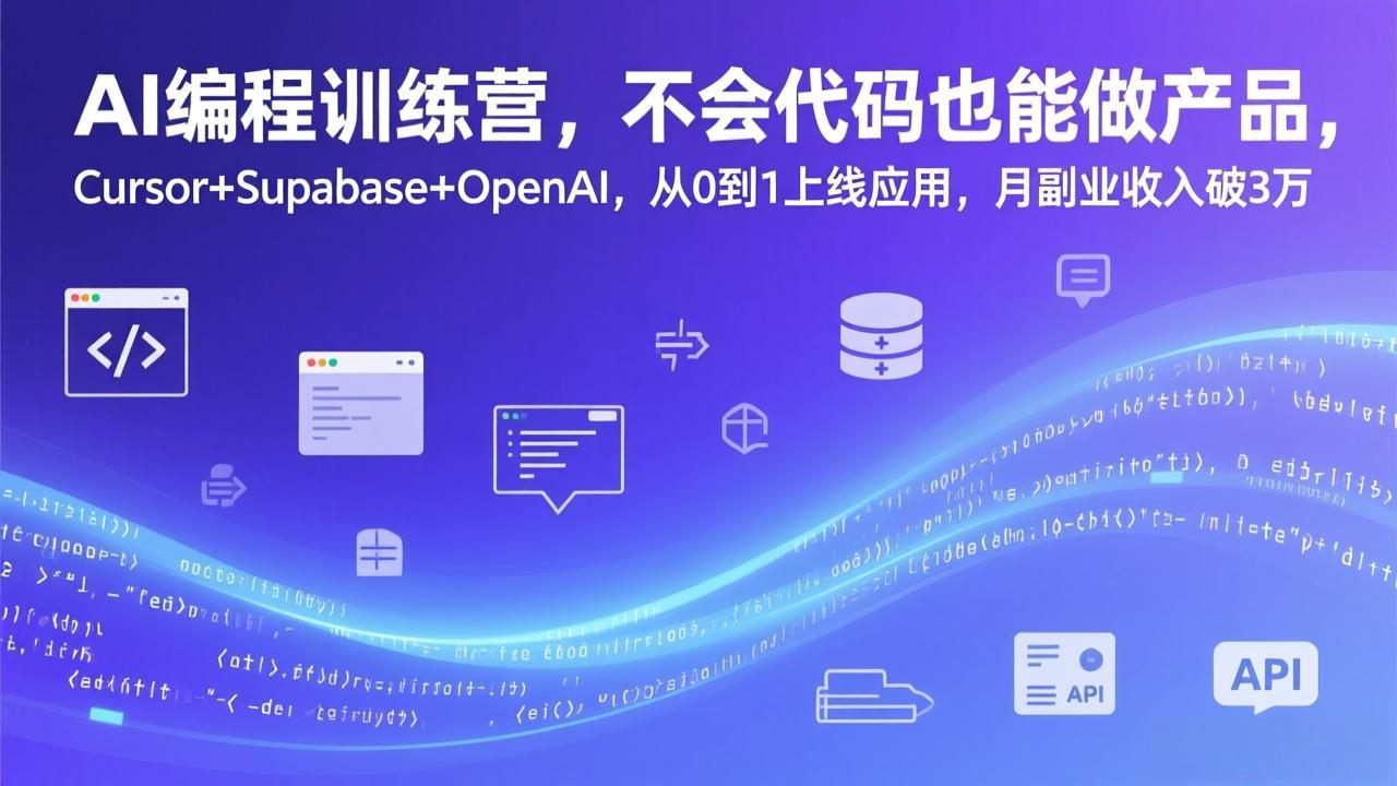 AI编程训练营,不会代码也能做产品,Cursor+Supabase+OpenAI,从0到1上线应用,月副业收入破3万-百盟网