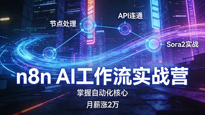 n8n AI工作流实战营,节点处理+API连通+Sora2实战,掌握自动化核心月薪涨2万-百盟网