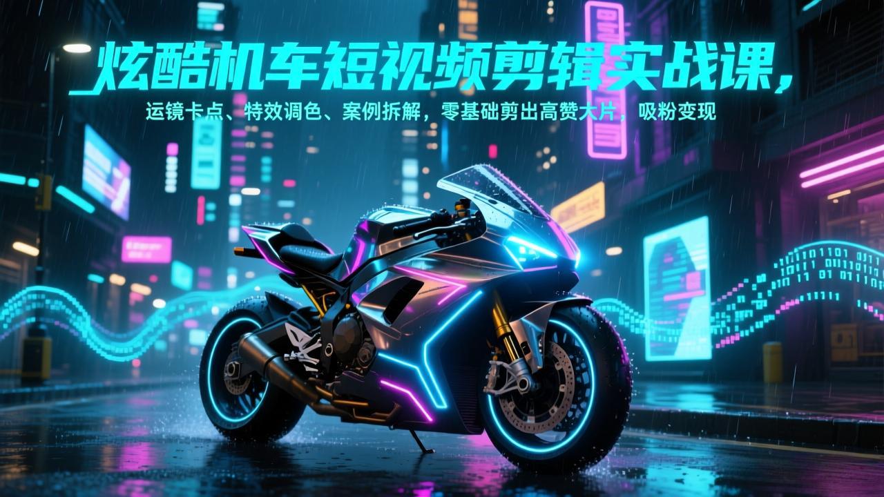 炫酷机车短视频剪辑实战课,运镜卡点、特效调色、案例拆解,零基础剪出高赞大片,吸粉变现-百盟网