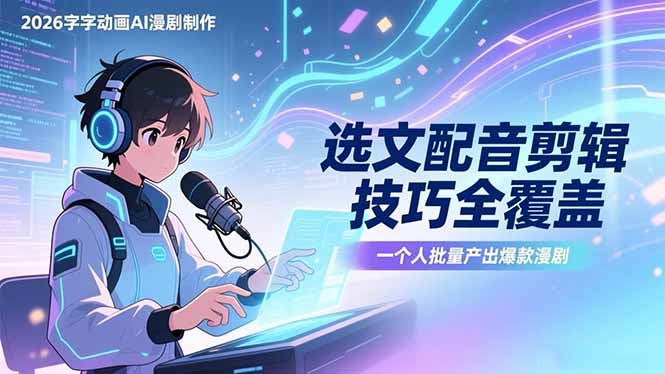 2026字字动画AI漫剧制作-1期,选文配音剪辑技巧全覆盖,一个人就能批量产出爆款漫剧-百盟网