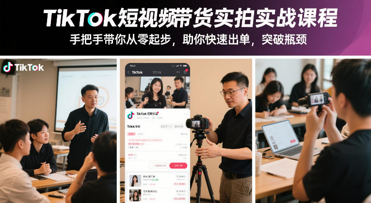 TikTok短视频带货实拍实战课程,手把手带你从零起步,助你快速出单,突破瓶颈-百盟网