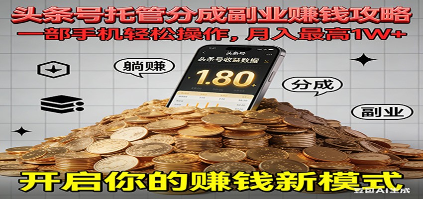 全程托管今日头条,一部手机就可以开干,最高躺赚1W+-百盟网