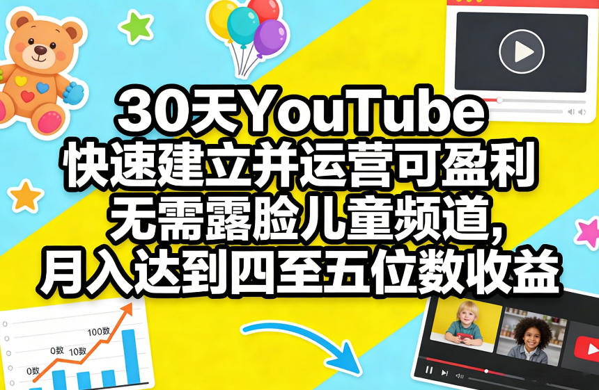 30天YouTube快速建立并运营可盈利无需露脸儿童频道,月入达到四至五位数收益-百盟网