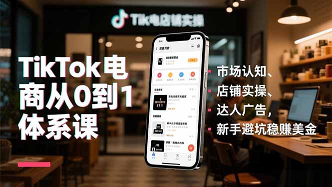 TikTok电商从0到1体系课,市场认知、店铺实操、达人广告,新手避坑稳赚美金-百盟网