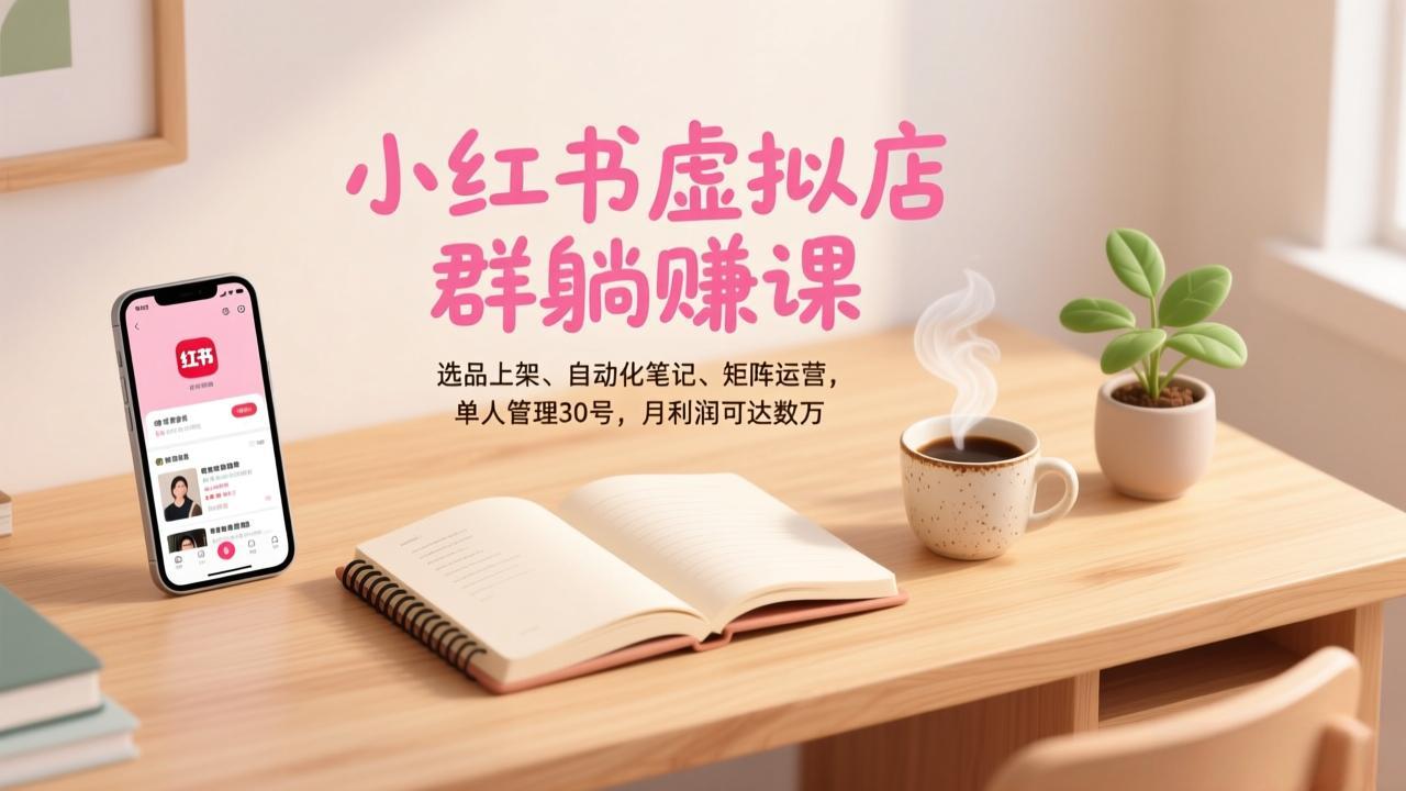 小红书虚拟店群躺赚课,选品上架、自动化笔记、矩阵运营,单人管理30号,月利润可达数万-百盟网