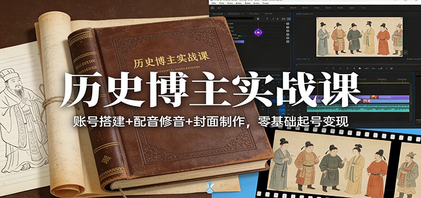 历史博主实战课:账号搭建+配音修音+封面制作,零基础起号变现-百盟网