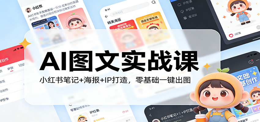 AI图文实战课:小红书笔记+海报+IP打造,零基础一键出图-百盟网