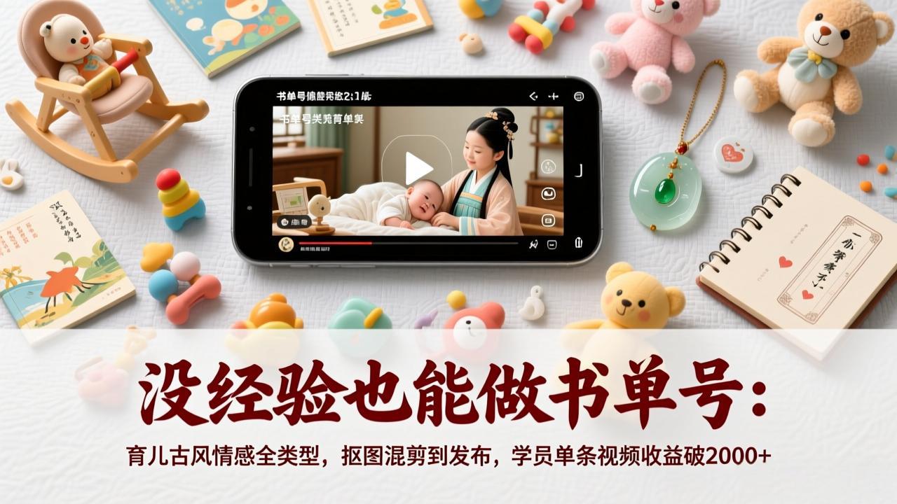 没经验也能做书单号:育儿古风情感全类型,抠图混剪到发布,学员单条视频收益破2000+-百盟网