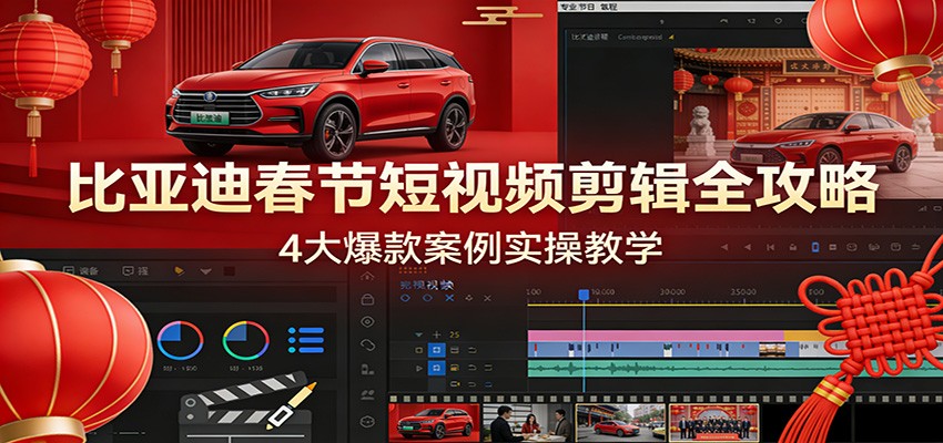 比亚迪春节短视频剪辑全攻略,4大爆款案例实操教学-百盟网