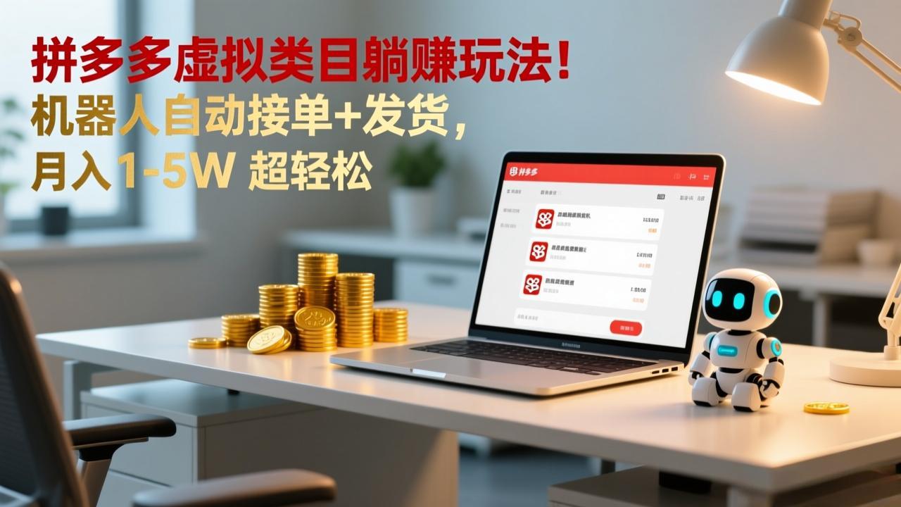 多多虚拟类目躺赚玩法!机器人自动接单+发货,月入 1-5W 超轻松-百盟网