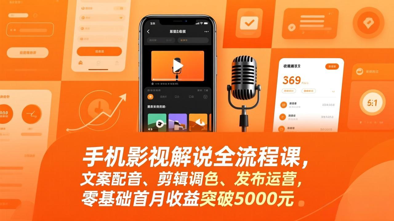 手机影视解说全流程课,文案配音、剪辑调色、发布运营,零基础首月收益突破5000元-百盟网