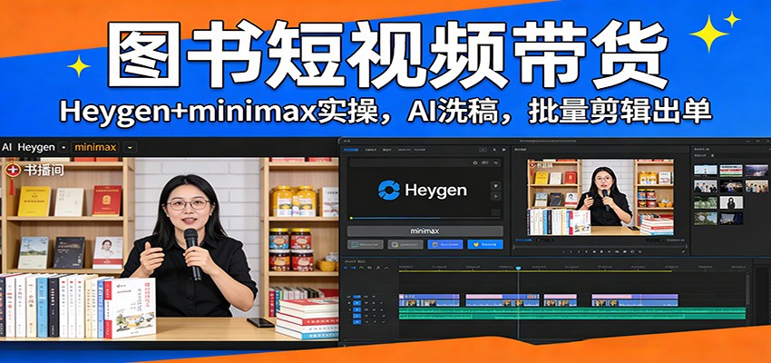 图书短视频带货:Heygen+minimax实操,AI洗稿 ,批量剪辑出单-百盟网