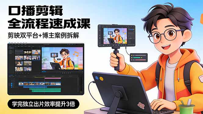 口播剪辑全流程速成课,剪映双平台+博主案例拆解,学完独立出片效率提升3倍-百盟网