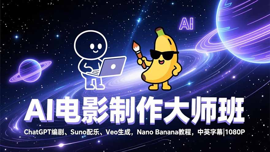 AI电影制作大师班:ChatGPT编剧、Suno配乐、Veo生成,Nano Banana教程,中英字幕|1080P-百盟网