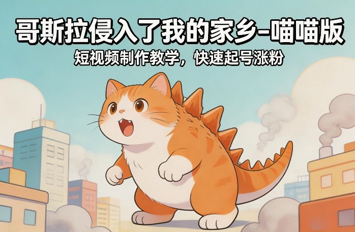 哥斯拉侵入了我的家乡–喵喵版短视频制作教学,快速起号涨粉-百盟网