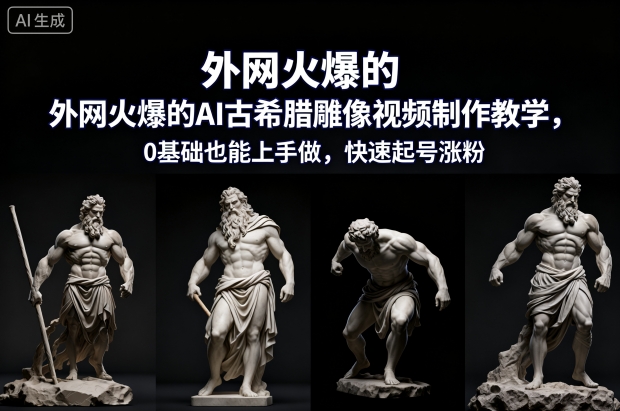外网火爆的AI古希腊雕像视频制作教学,0基础也能上手做,快速起号涨粉-百盟网