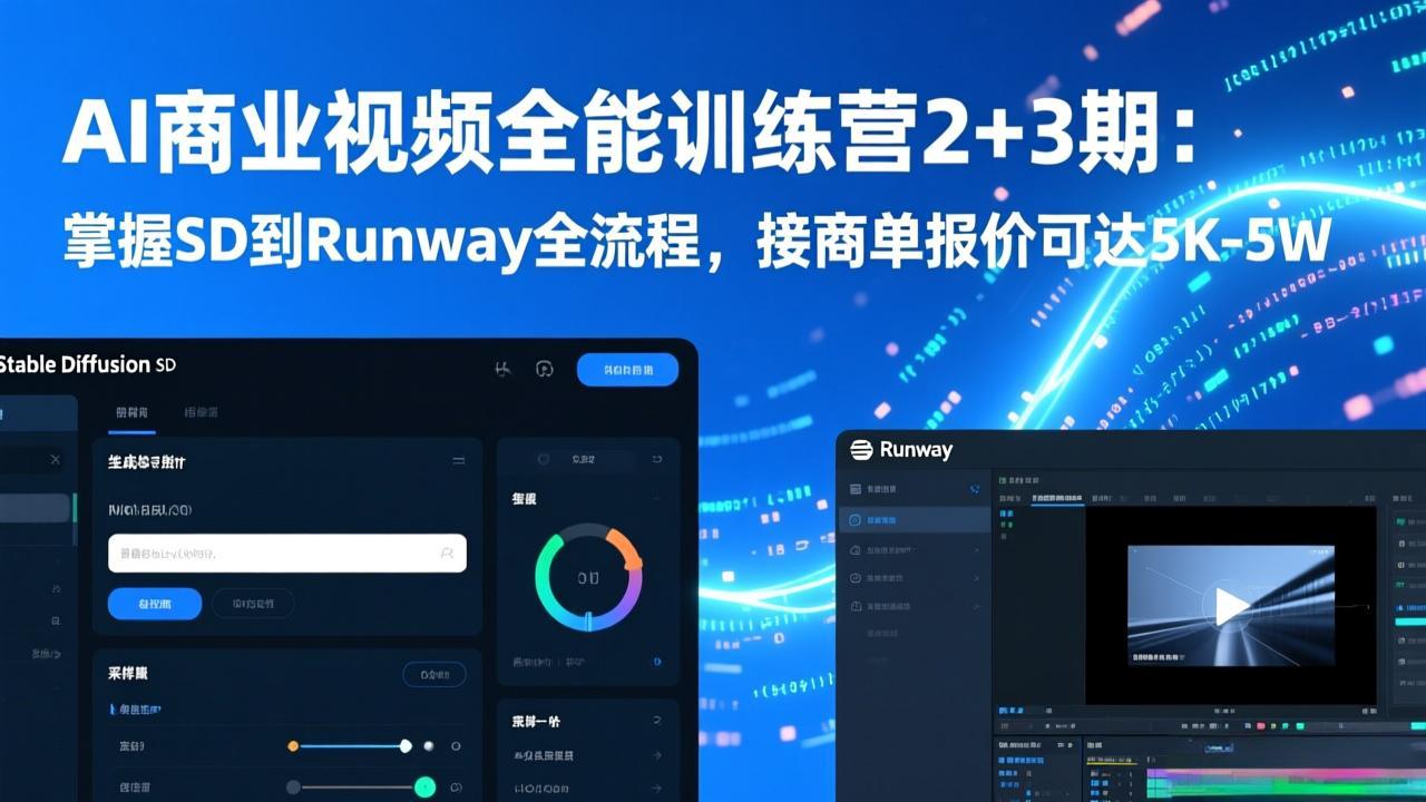 AI商业视频全能训练营2+3期:掌握SD到Runway全流程,接商单报价可达5K-5W-百盟网