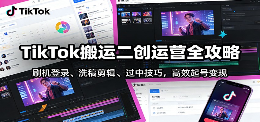 TikTok搬运二创运营全攻略:刷机登录、洗稿剪辑 、过中技巧,高效起号变现-百盟网