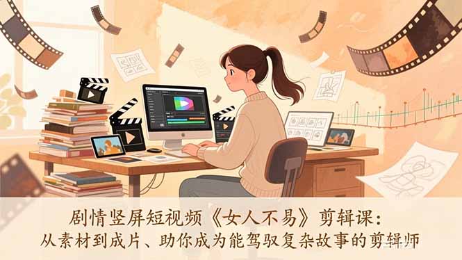 剧情竖屏短视频《女人不易》剪辑课:从素材到成片、助你成为能驾驭复杂故事的剪辑师-百盟网