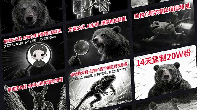 情绪放大镜-动物心理学爆款短视频课,文案公式、AI生图、多平台变现,14天复制20W粉-百盟网